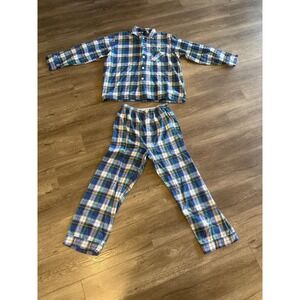 Diplomat Mens Blue Green Plaid Flannel Pajama Set 100% Cotton Large 2 Piece